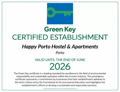 Green Key certified establishment – Happy Porto Hostel sustainability award